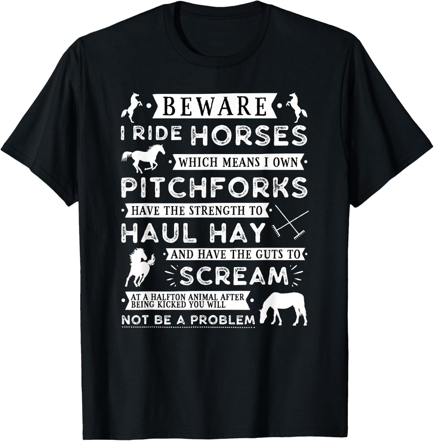 Beware I Ride Horse - Funny Horse Lover Girls Teen T-Shirt - T-Shirt | Black