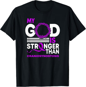 My God Is Stronger Than Craniosynostosis Awareness Ribbon T-Shirt - T-Shirt | Black