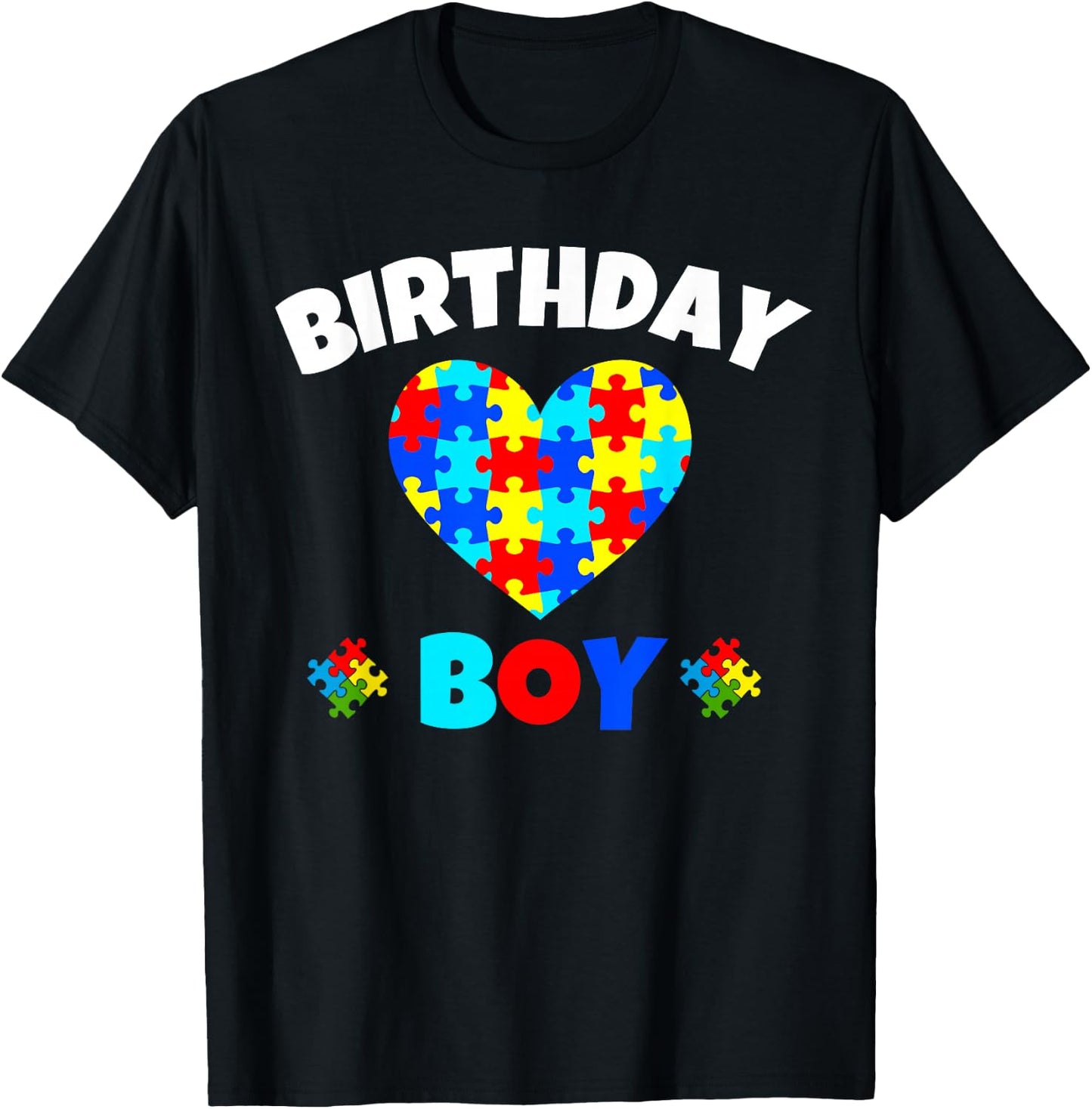 Birthday Boy Love Heart Autism Awareness Matching Family T-Shirt - T-Shirt | Black