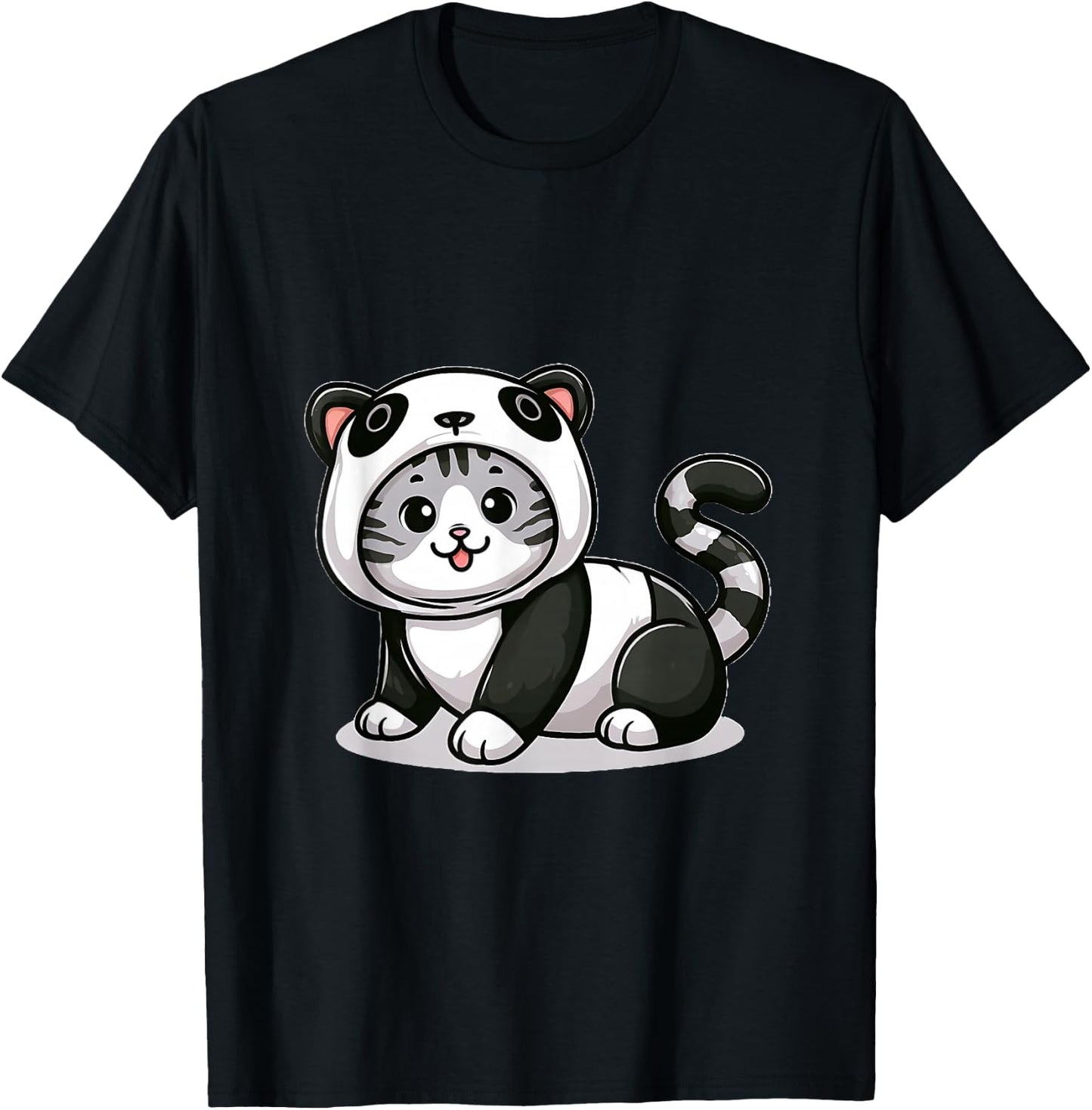 Cat in a Panda Costume T-Shirt - T-Shirt | Black