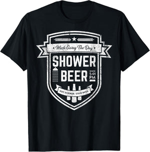 Shower Beer Meme Retro Logo Design Gift Beer Drinkers T-Shirt - T-Shirt | Black