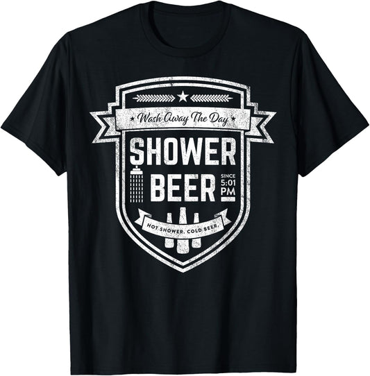 Shower Beer Meme Retro Logo Design Gift Beer Drinkers T-Shirt - T-Shirt | Black