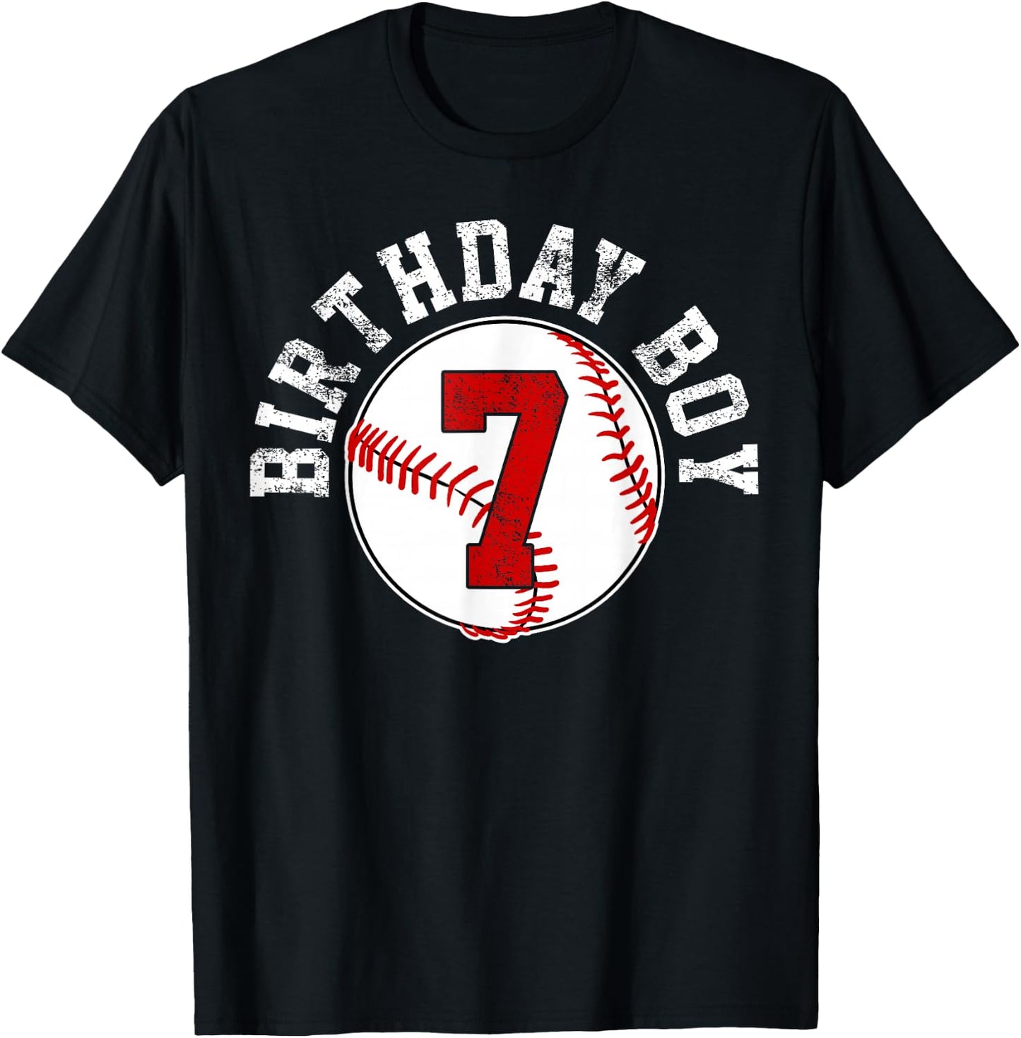 Baseball 7th Birthday Party 7 Years Old Gift T-Shirt - T-Shirt | Black