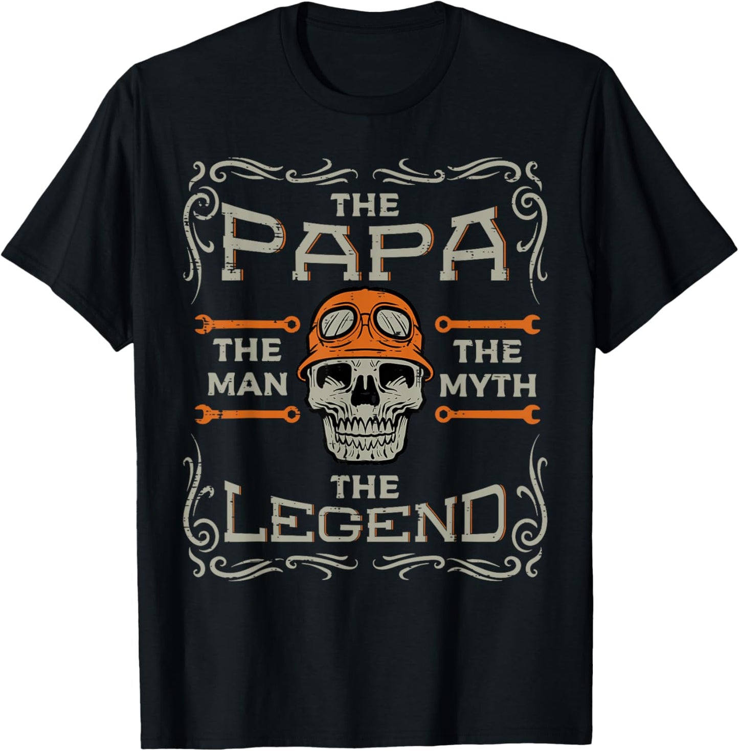 Biker Papa The Man Myth Legend Skull Fathers Day Dad Daddy T-Shirt - T-Shirt | Black