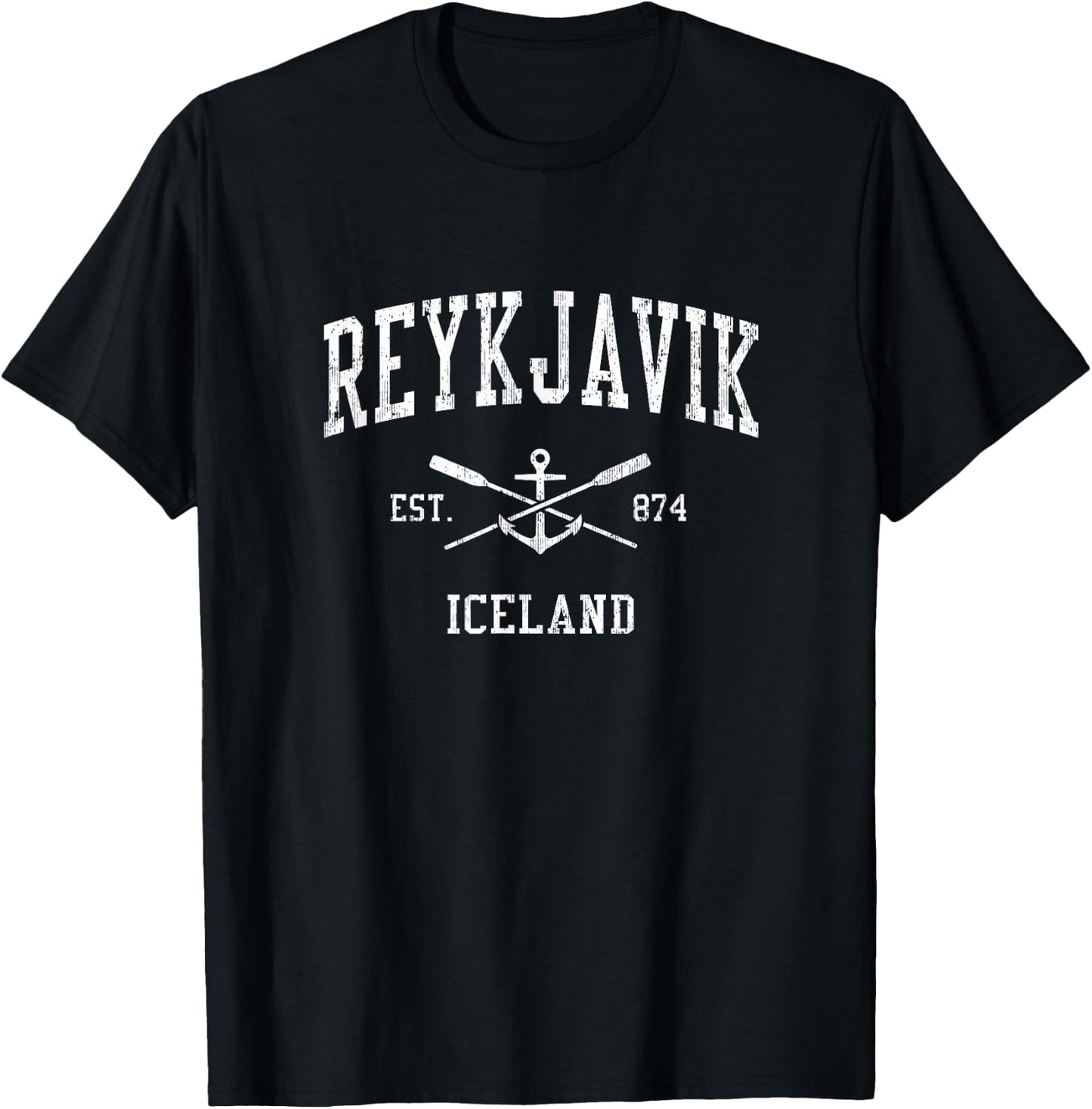 Reykjavik Vintage Crossed Oars & Boat Anchor Sports T-Shirt - T-Shirt | Black