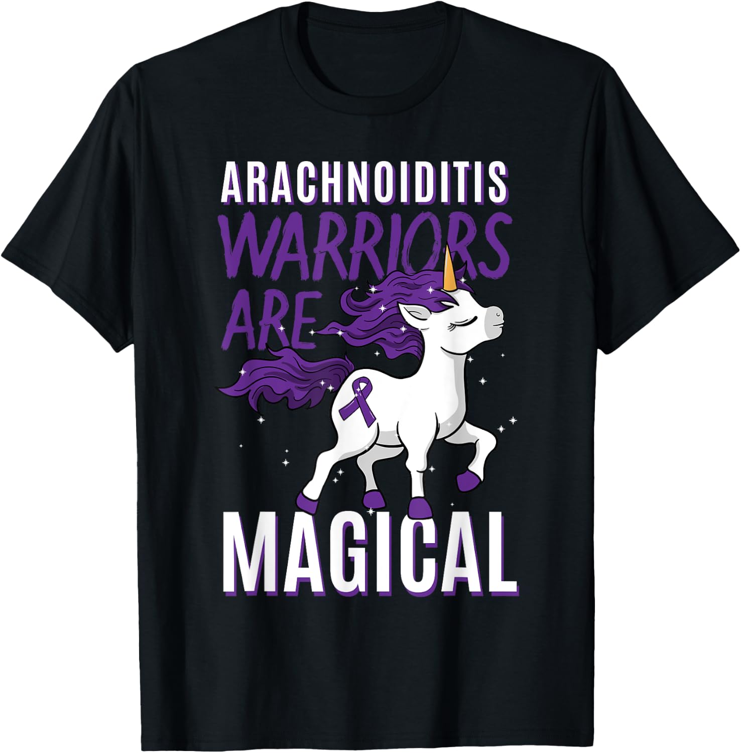 Arachnoiditis Arachnoid Chronic Disorder Warrior Unicorn T-Shirt - T-Shirt | Black