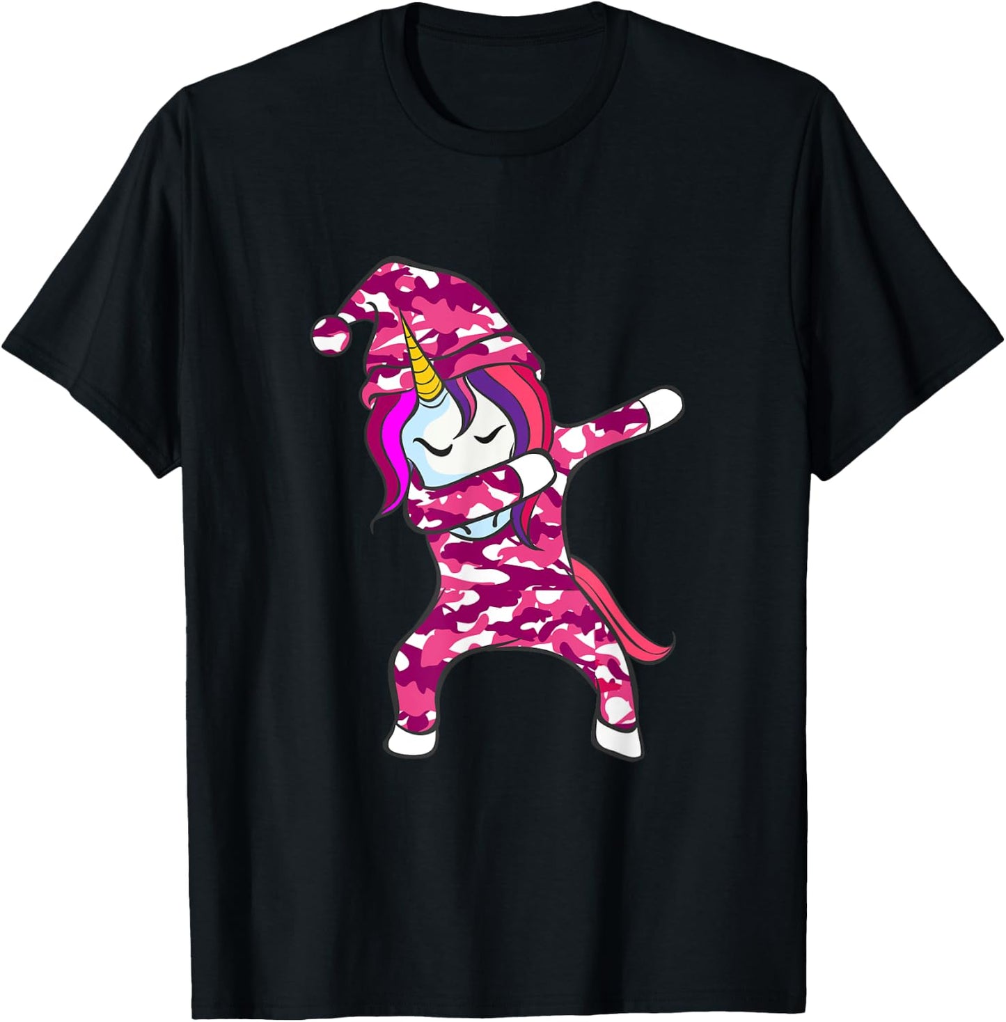 Pink Camo Unicorn Pink Camouflage dabbing unicorn T-Shirt - T-Shirt | Black