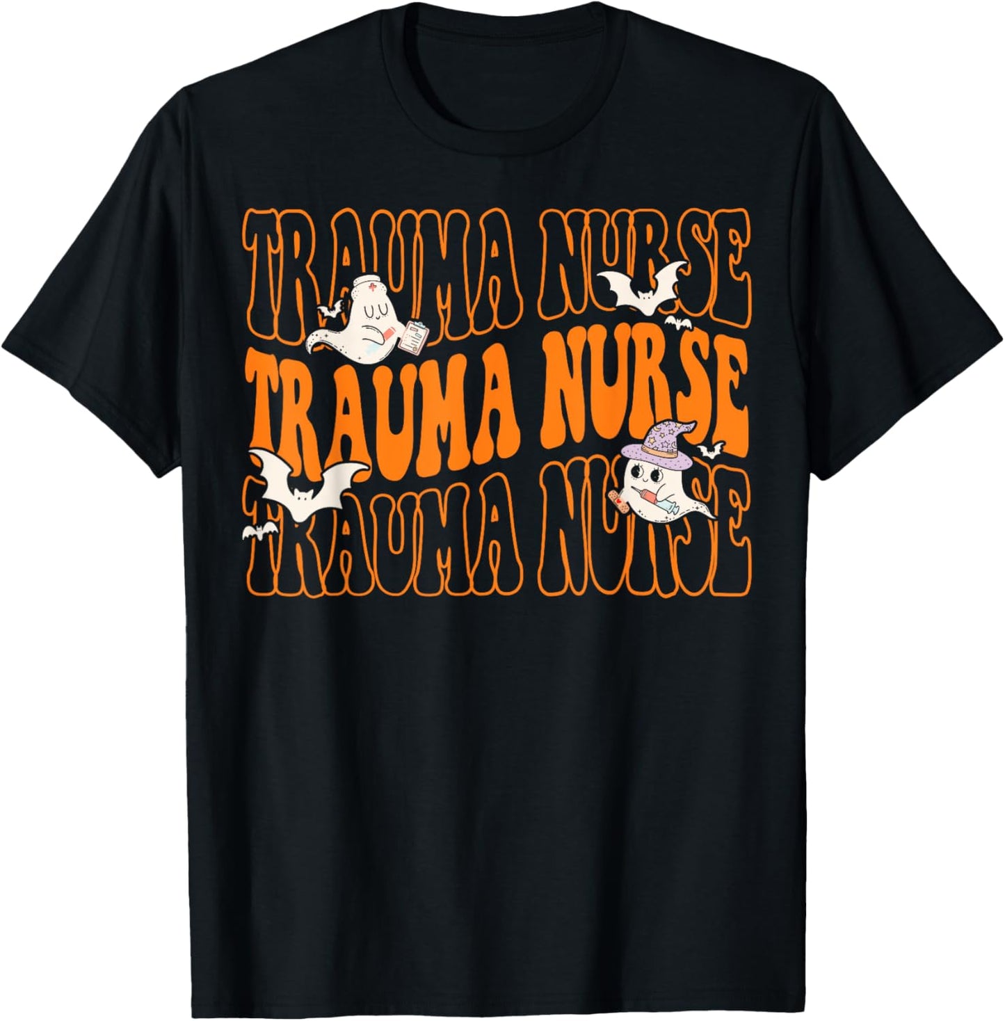 Trauma Boo Crew Retro Halloween Ghost Nurse T-Shirt - T-Shirt | Black