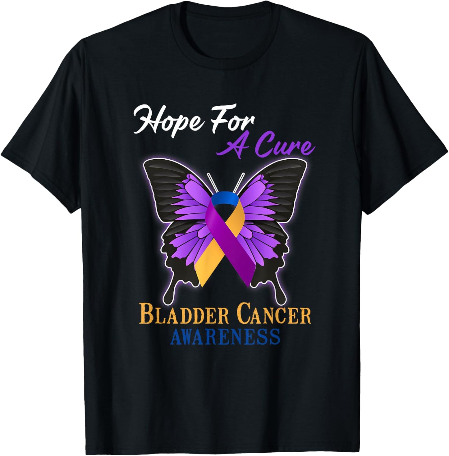 Hope For A Cure Bladder Cancer Awareness Ribbon Butterfly T-Shirt - T-Shirt | Black