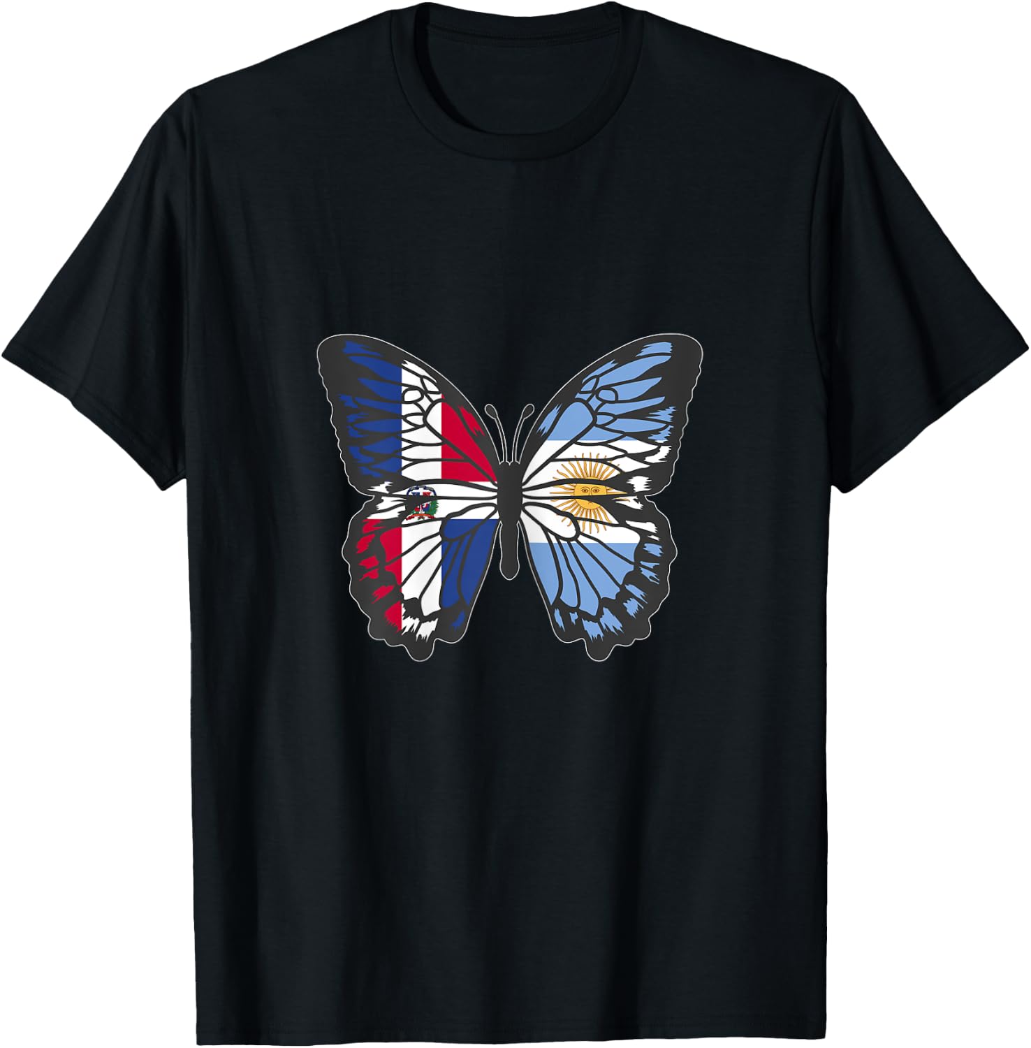 Dominican and Argentina Butterfly Half Dominican Argentinian T-Shirt - T-Shirt | Black
