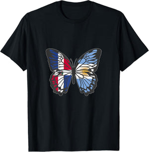 Dominican and Argentina Butterfly Half Dominican Argentinian T-Shirt - T-Shirt | Black