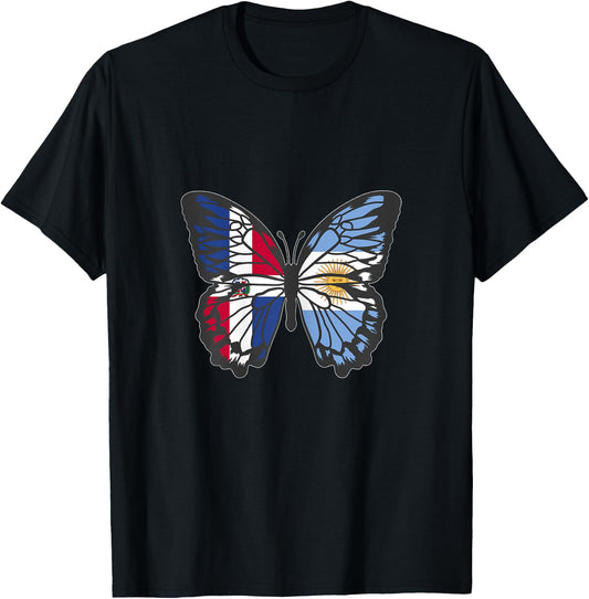 Dominican and Argentina Butterfly Half Dominican Argentinian T-Shirt - T-Shirt | Black