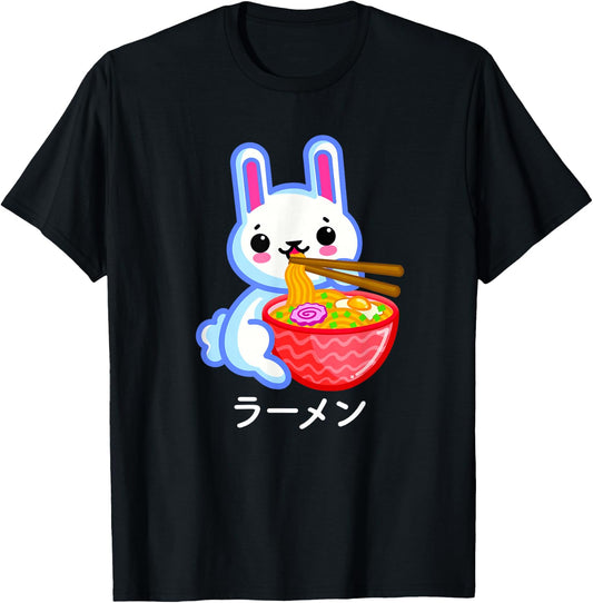 Rabbit Ramen Noodles Cute Bunny Lover Kawaii Japanese Anime T-Shirt - T-Shirt | Black