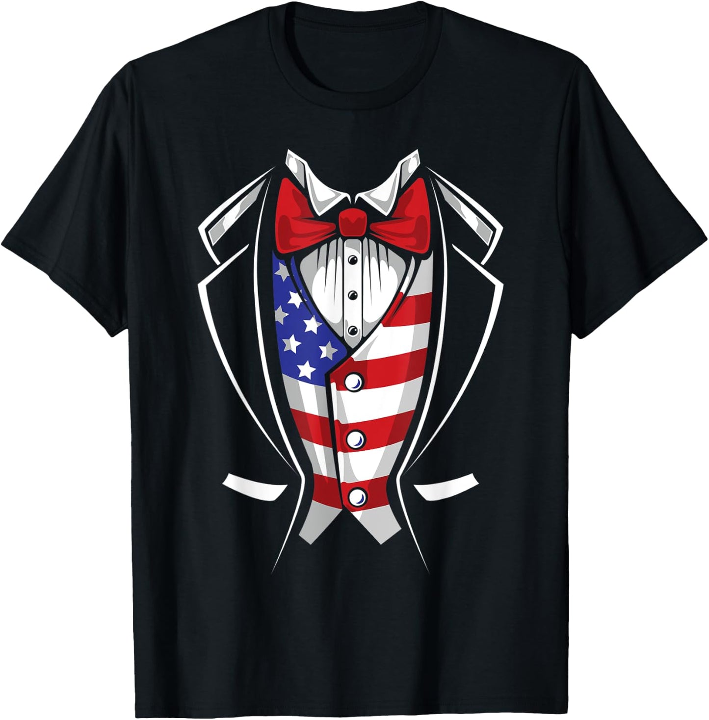 USA Suit Tuxedo Patriotic 4th of July Flag America American T-Shirt - T-Shirt | Black