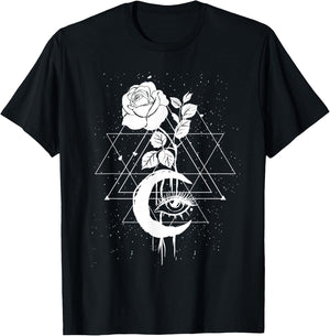 Occult Moon Rose Occultism Witchcraft Moon Rose Goth T-Shirt - T-Shirt | Black