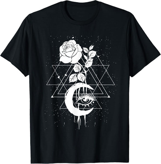 Occult Moon Rose Occultism Witchcraft Moon Rose Goth T-Shirt - T-Shirt | Black