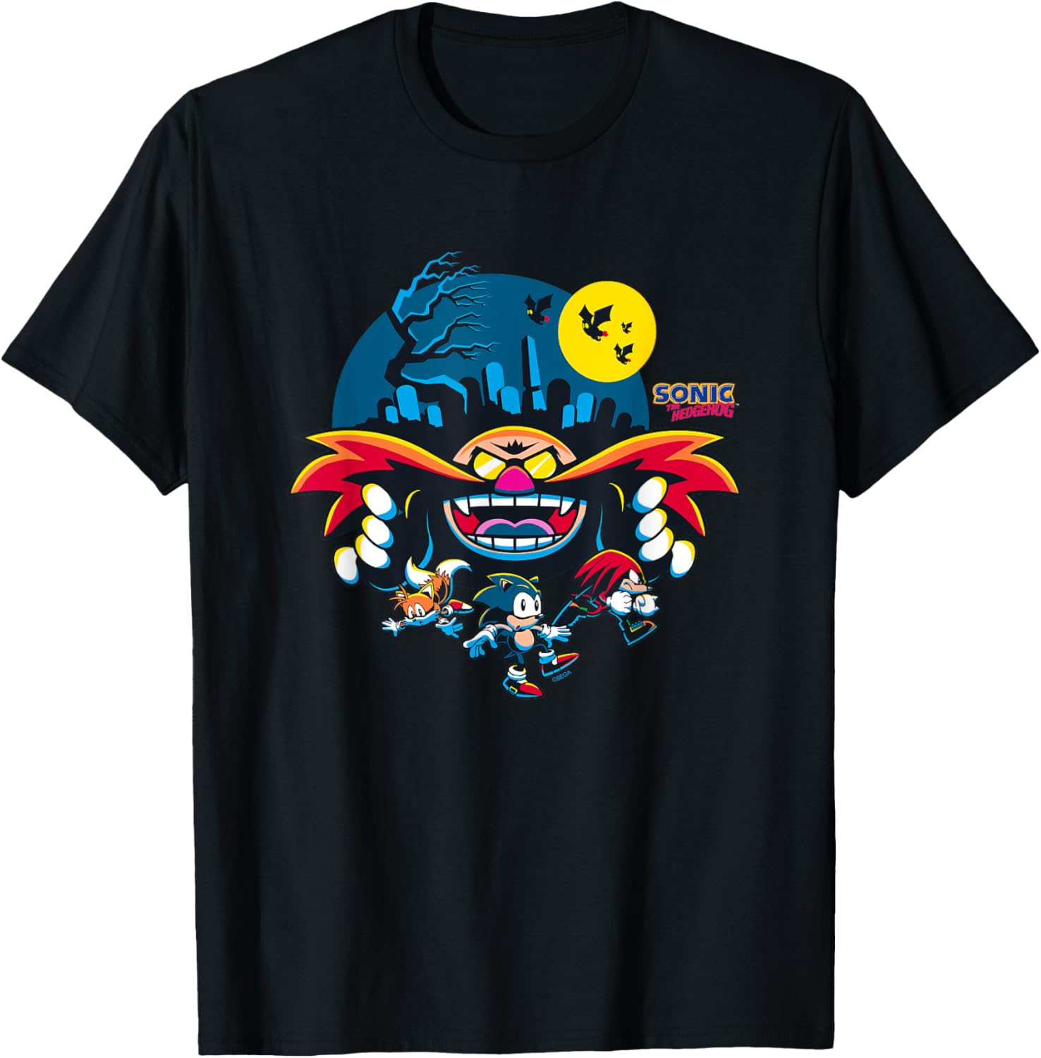 Sonic The Hedgehog Halloween Friends Haunted By Eggman T-Shirt - T-Shirt | Black