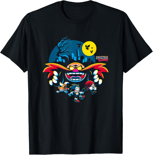 Sonic The Hedgehog Halloween Friends Haunted By Eggman T-Shirt - T-Shirt | Black