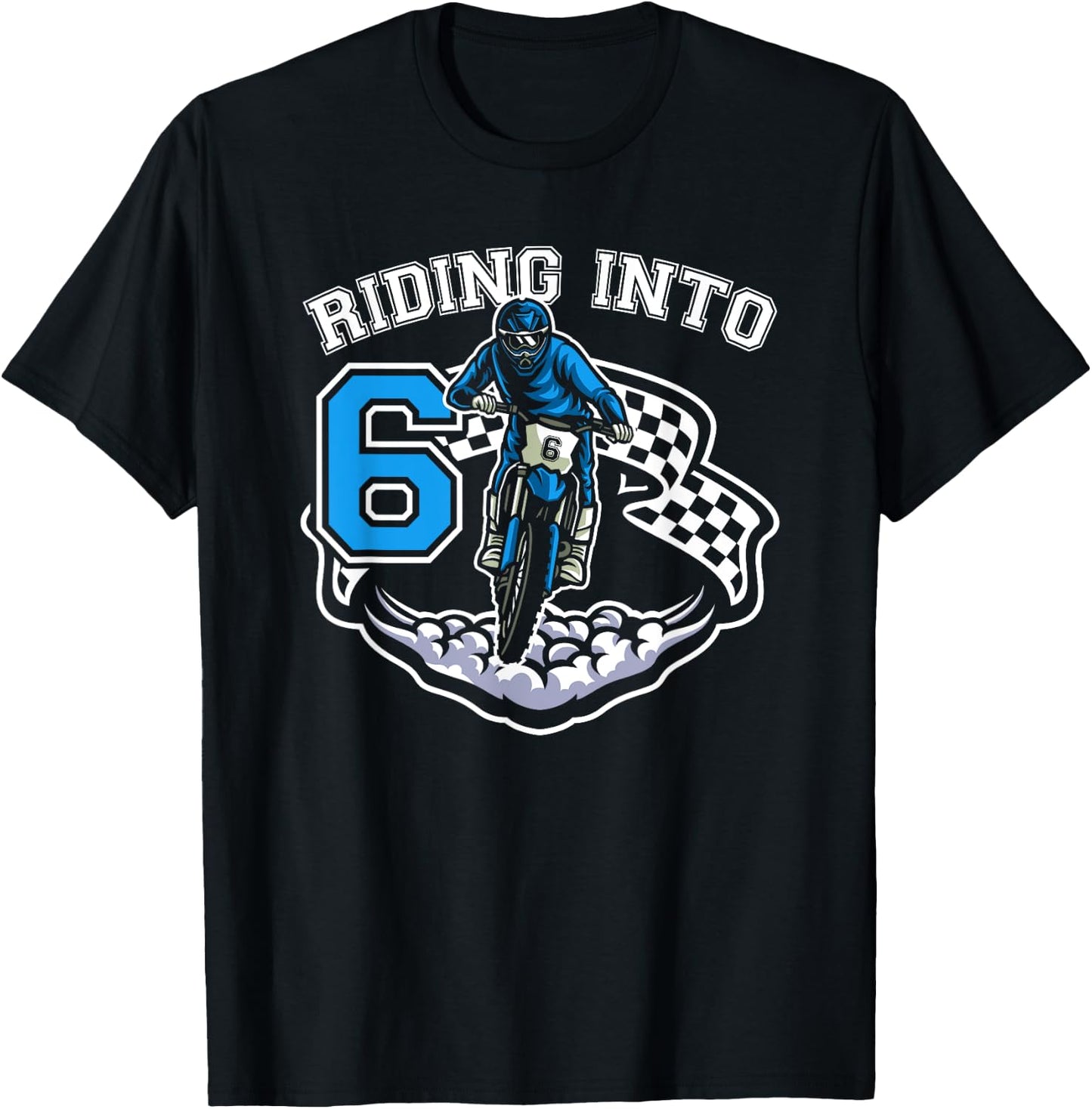 Riding Into 6 Years Old 6th Birthday Boy Dirt Bike Party T-Shirt - T-Shirt | Black