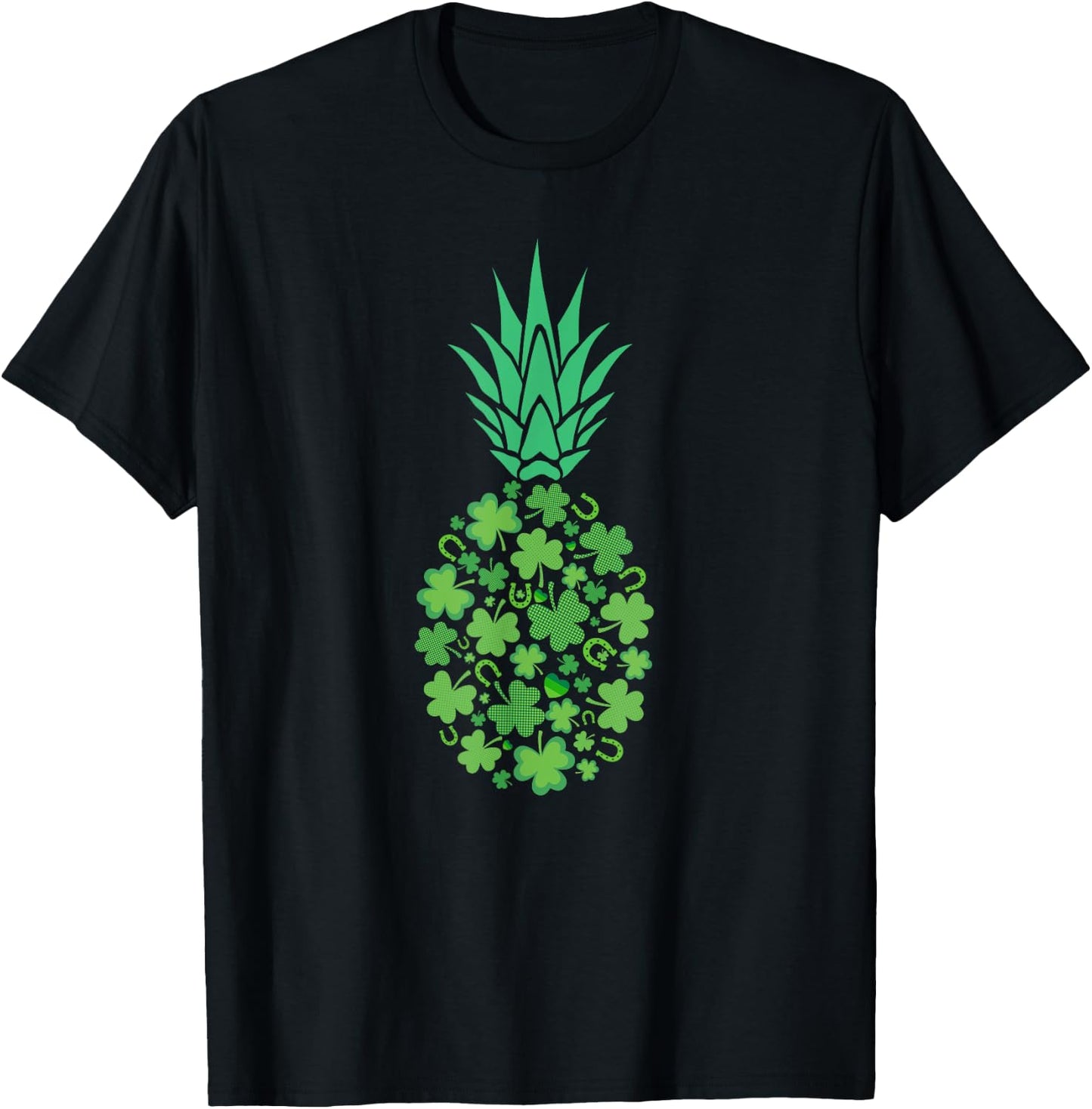 St Patricks Day Hawaiian Pineapple Lucky Shamrock Horseshoe T-Shirt - T-Shirt | Black