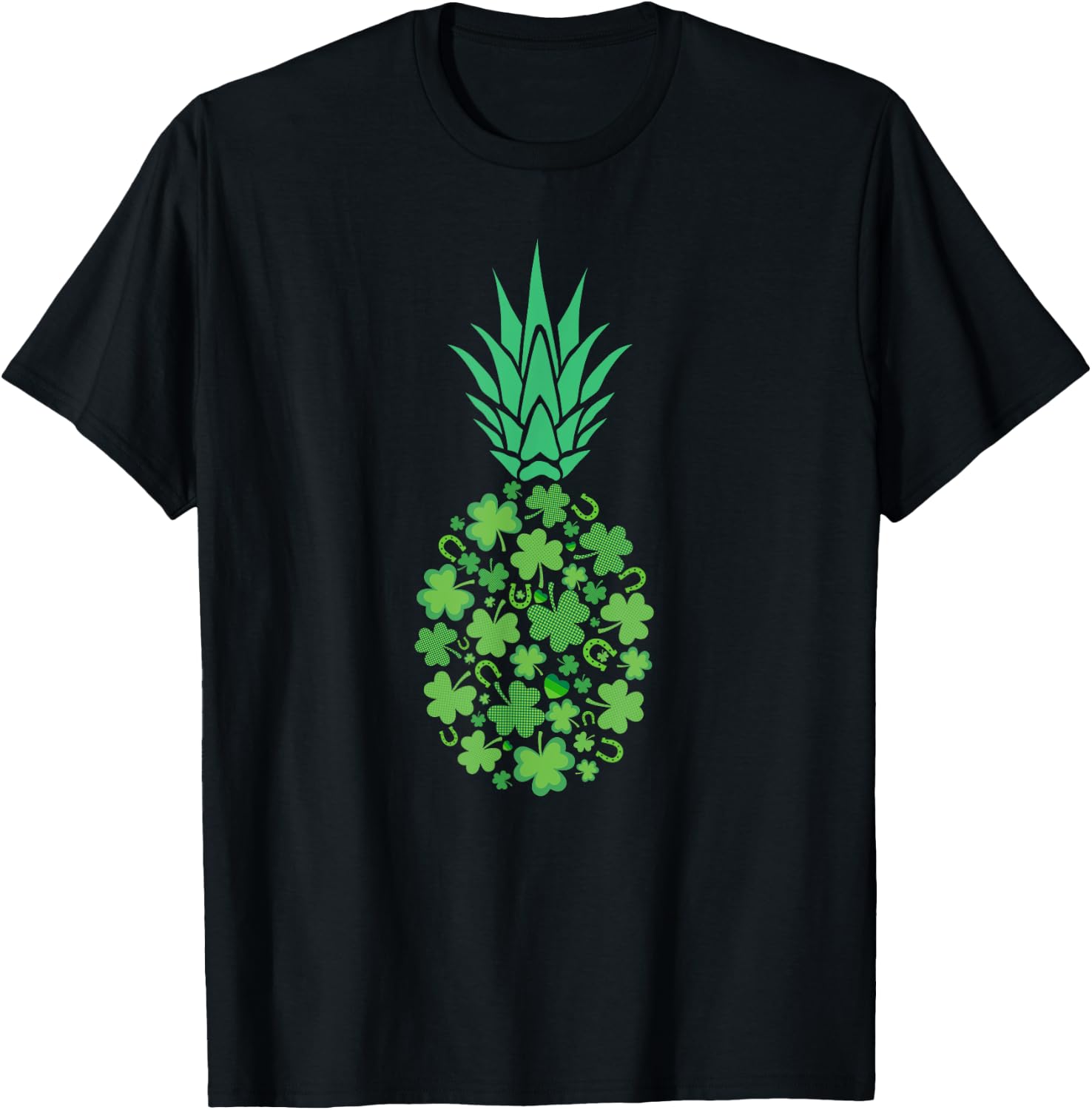 St Patricks Day Hawaiian Pineapple Lucky Shamrock Horseshoe T-Shirt - T-Shirt | Black