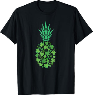 St Patricks Day Hawaiian Pineapple Lucky Shamrock Horseshoe T-Shirt - T-Shirt | Black