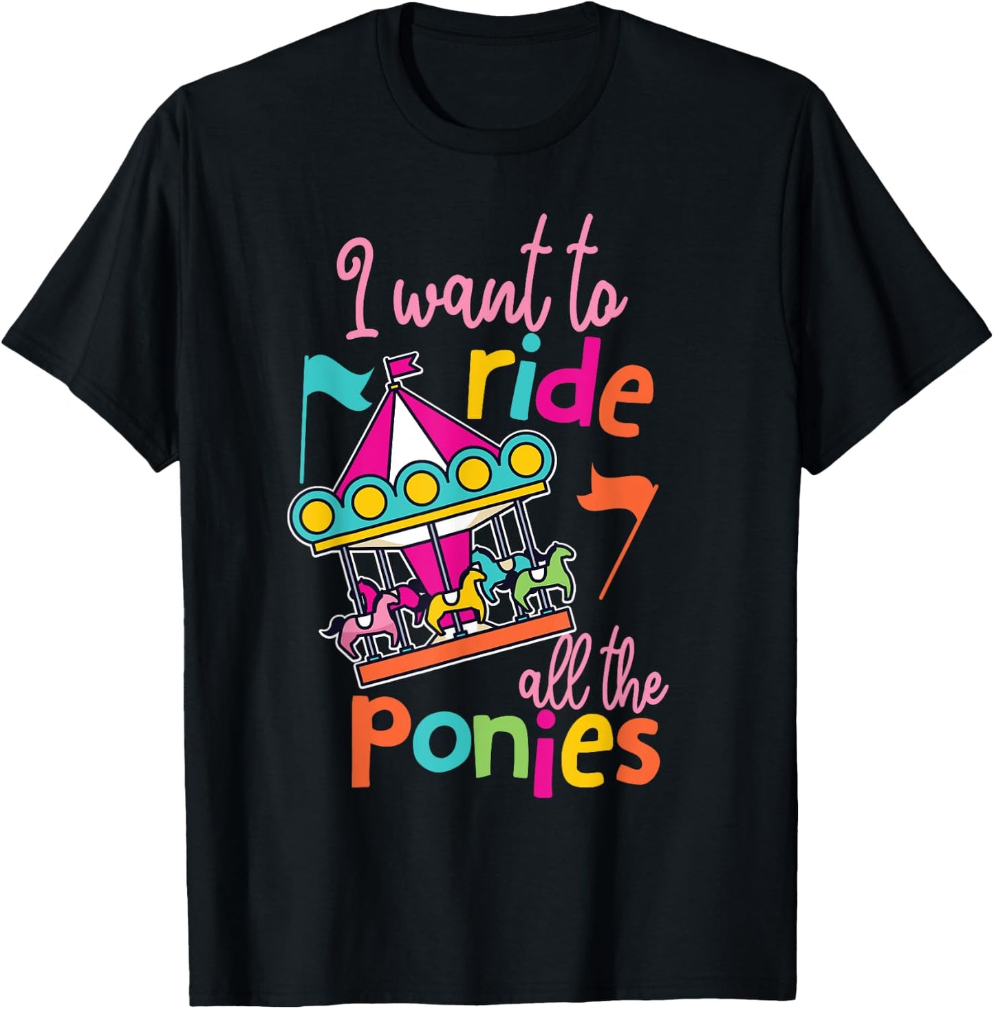 Carousel Horse Merry-Go-Round Design for Girls T-Shirt - T-Shirt | Black