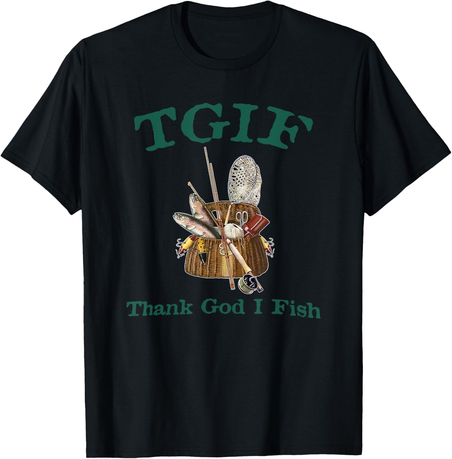 TGIF Thank God I Fish Funny Fishing T-Shirt - T-Shirt | Black