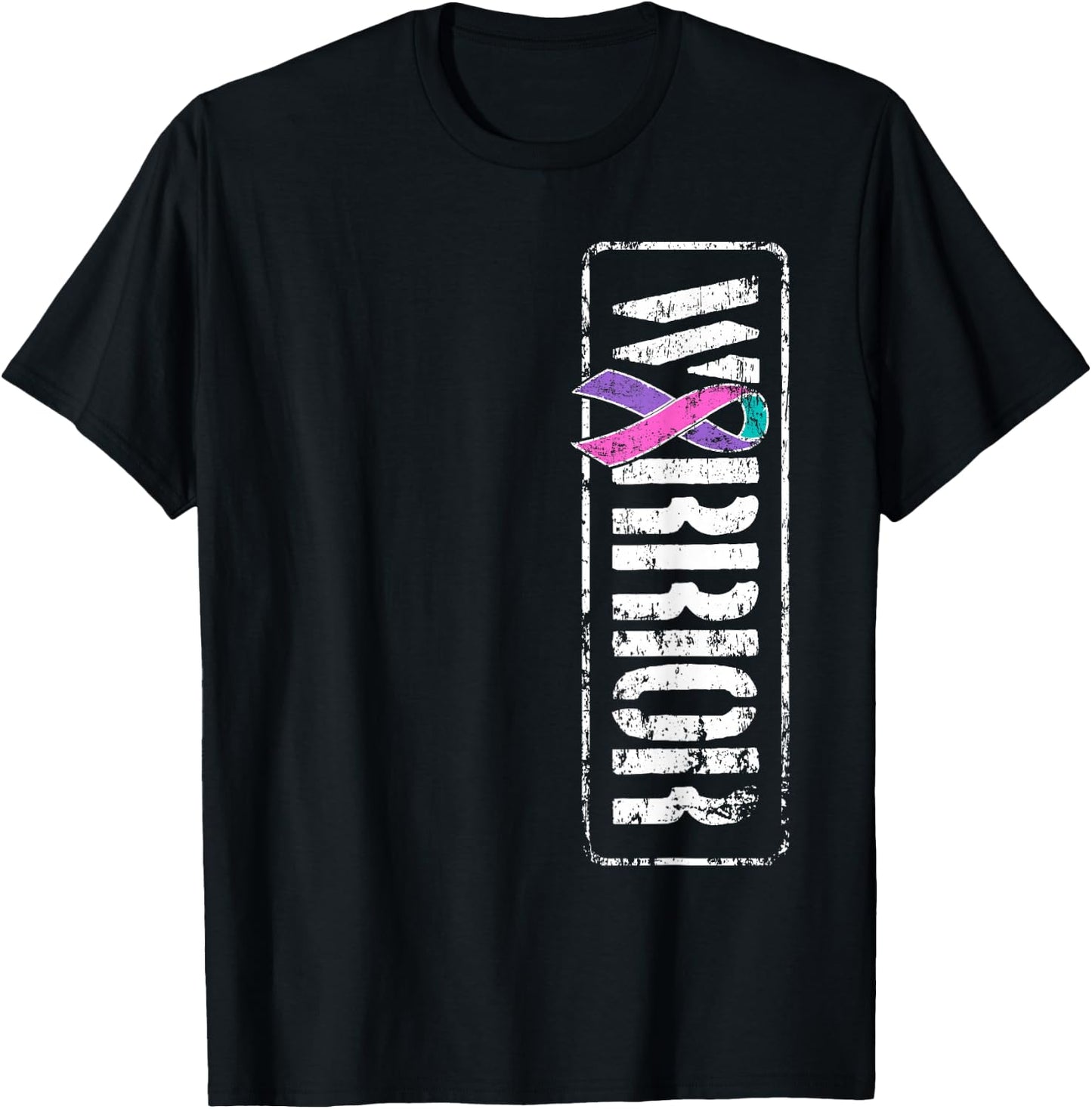 Thyroid Cancer Awareness - Sideways Military Warrior Ribbon T-Shirt - T-Shirt | Black