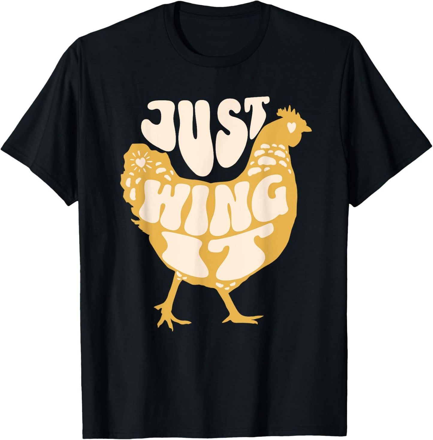Just Wing It Funny Chicken Retro T-Shirt - T-Shirt | Black