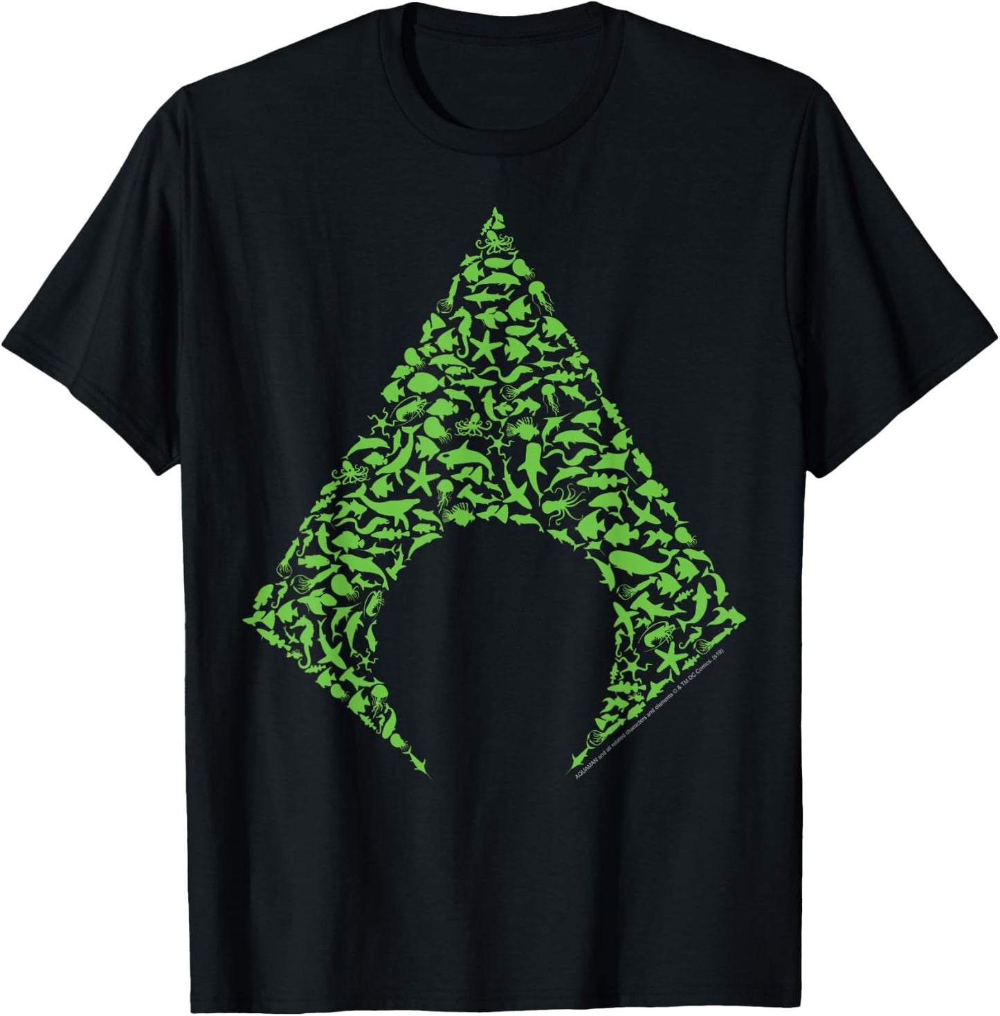 DC Comics Aquaman Fish & Sharks Arrow T-Shirt - T-Shirt | Black