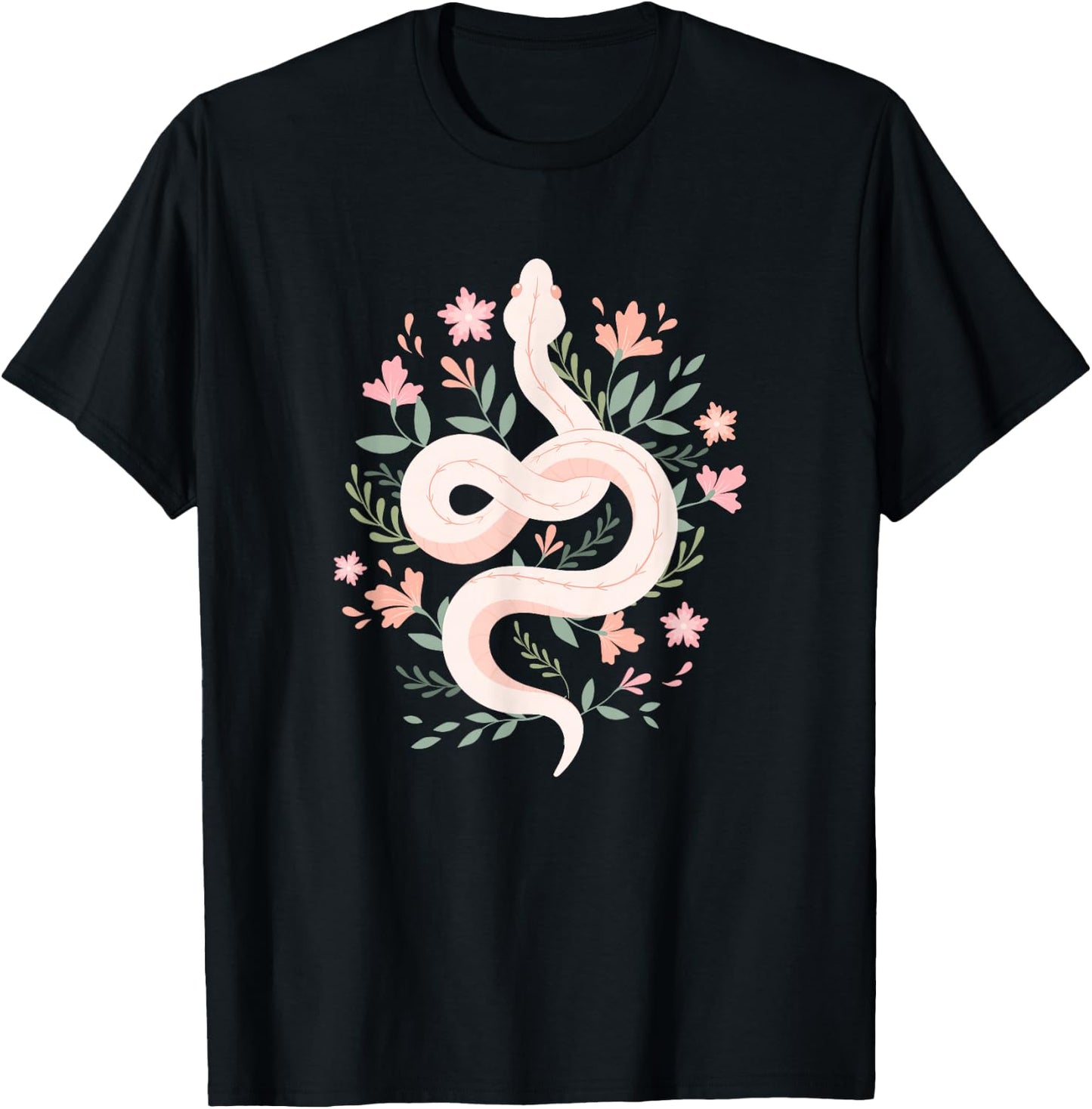 Aesthetic Graphic Mystical Snake Flower Pastel Goth T-Shirt - T-Shirt | Black
