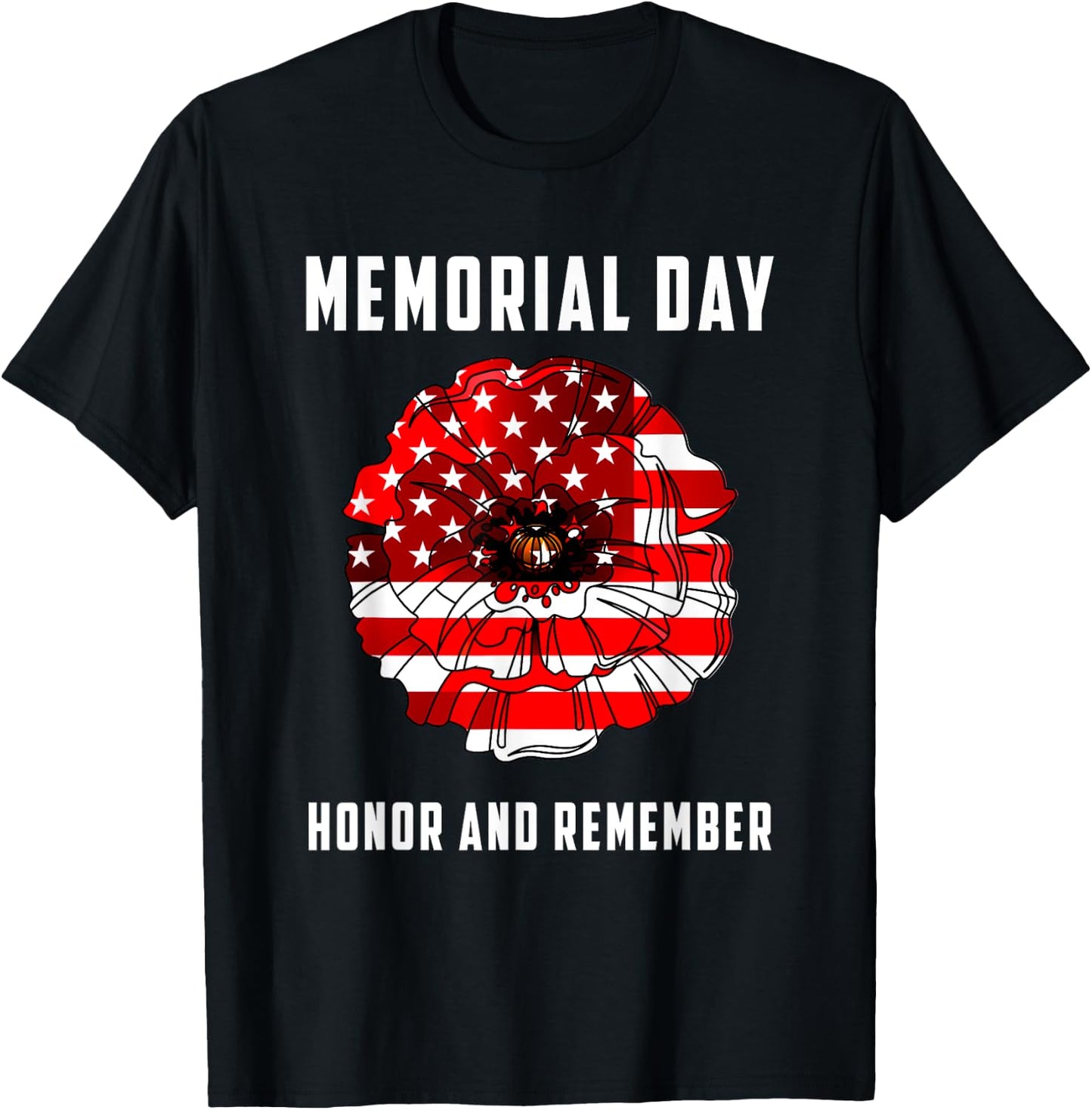 Veterans Day Red Poppy Flower USA Memorial Day 2021 T-Shirt - T-Shirt | Black