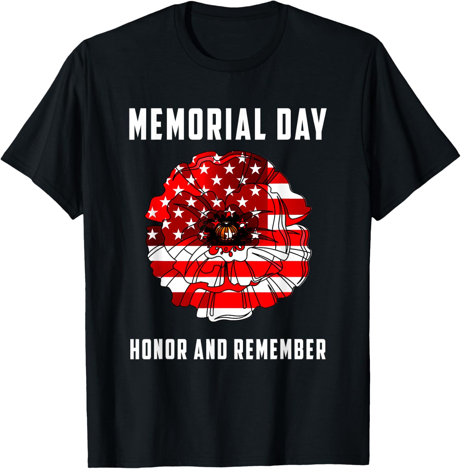 Veterans Day Red Poppy Flower USA Memorial Day 2021 T-Shirt - T-Shirt | Black