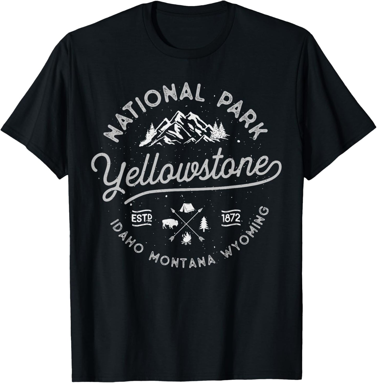 Yellowstone US National Park Bison Buffalo Vintage Men Women T-Shirt - T-Shirt | Black