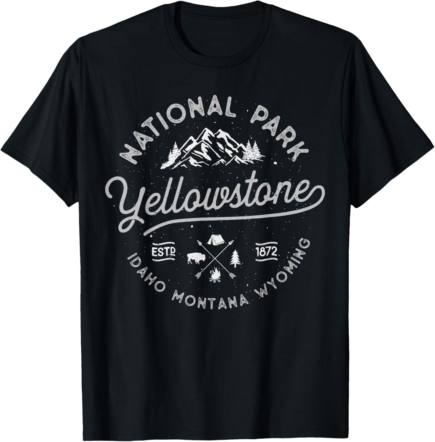 Yellowstone US National Park Bison Buffalo Vintage Men Women T-Shirt - T-Shirt | Black