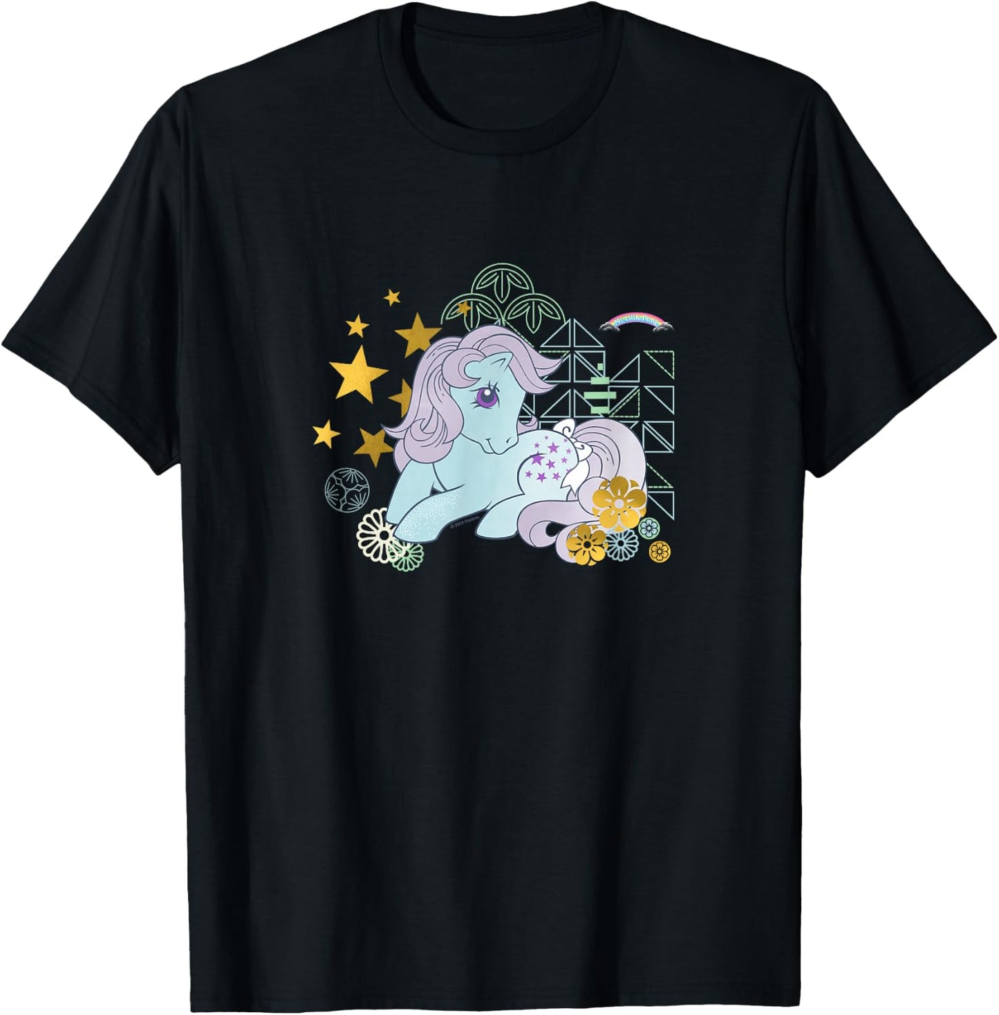 My Little Pony Classic Blue Belle Gold Stars & Florals T-Shirt - T-Shirt | Black