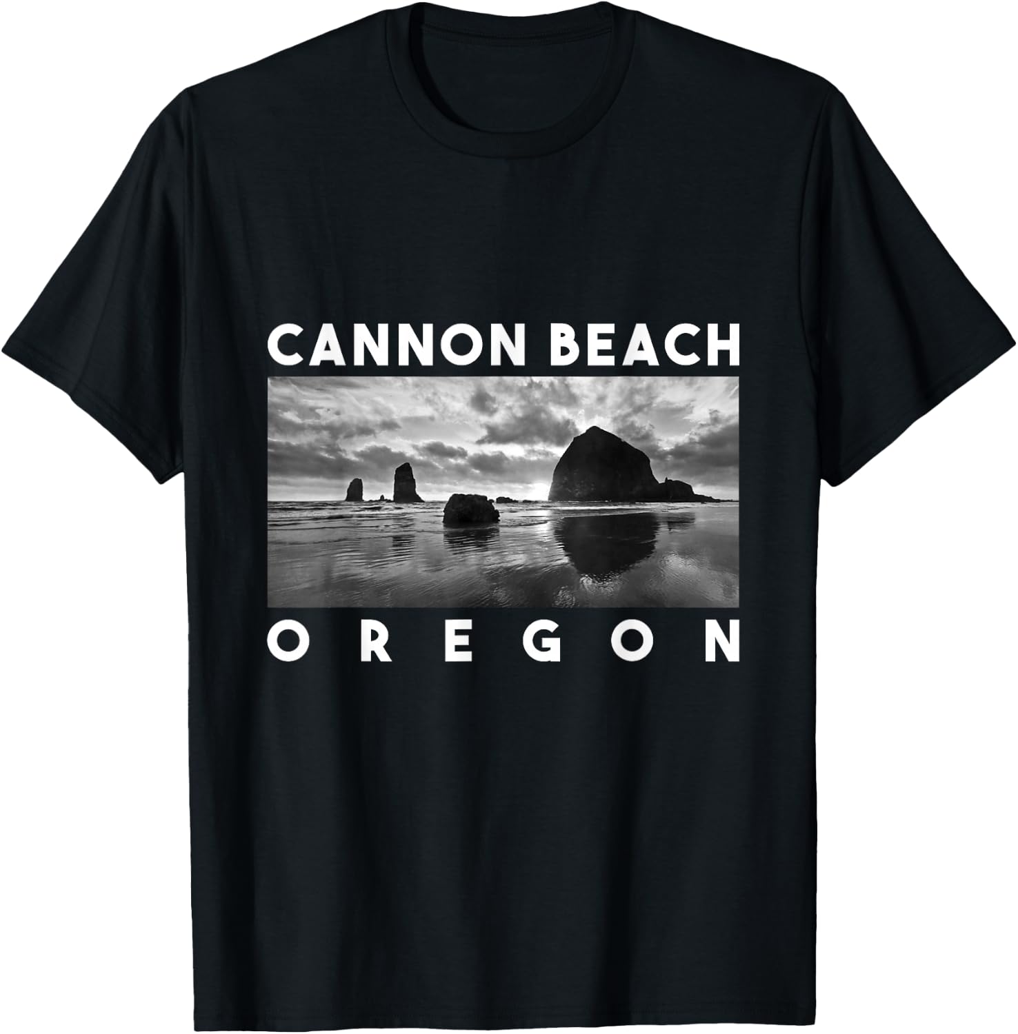 Oregon Cannon Beach Skyline Haystack Rock Travel Souvenir T-Shirt - T-Shirt | Black