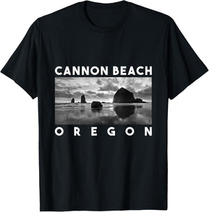 Oregon Cannon Beach Skyline Haystack Rock Travel Souvenir T-Shirt - T-Shirt | Black