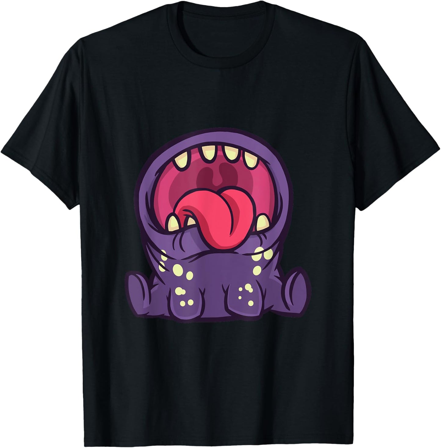 Funny cute purple monster with open mouth and T-Shirt - T-Shirt | Black
