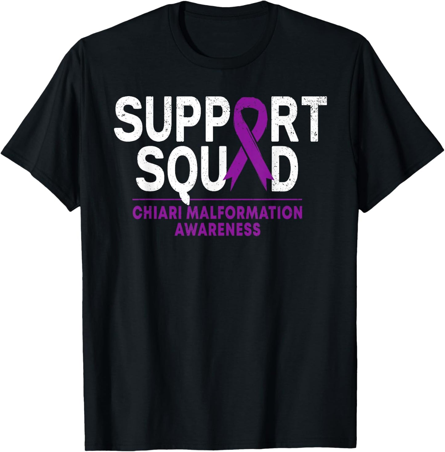 Support Squad Chiari Malformation Awareness Purple Ribbon T-Shirt - T-Shirt | Black