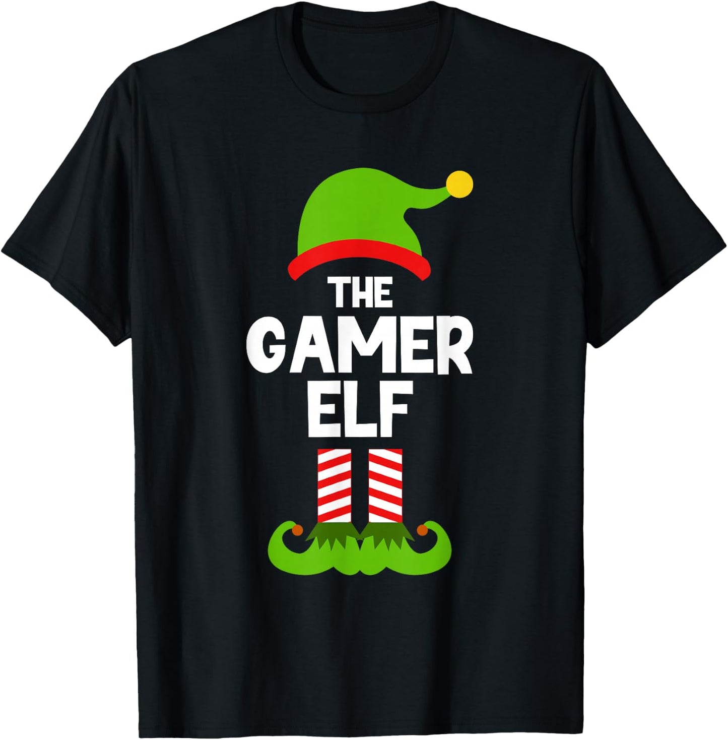 Funny The Gamer Elf Christmas Family Pajama Video Gaming T-Shirt - T-Shirt | Black