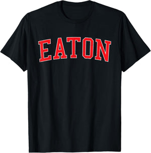 Vintage Eaton OH Distressed Red Varsity Style T-Shirt - T-Shirt | Black