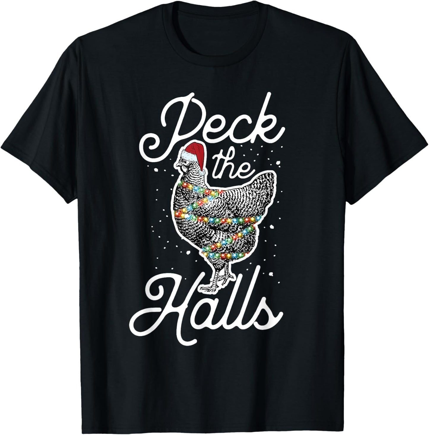 Peck The Halls | Cute Christmas Chicken T-Shirt - T-Shirt | Black