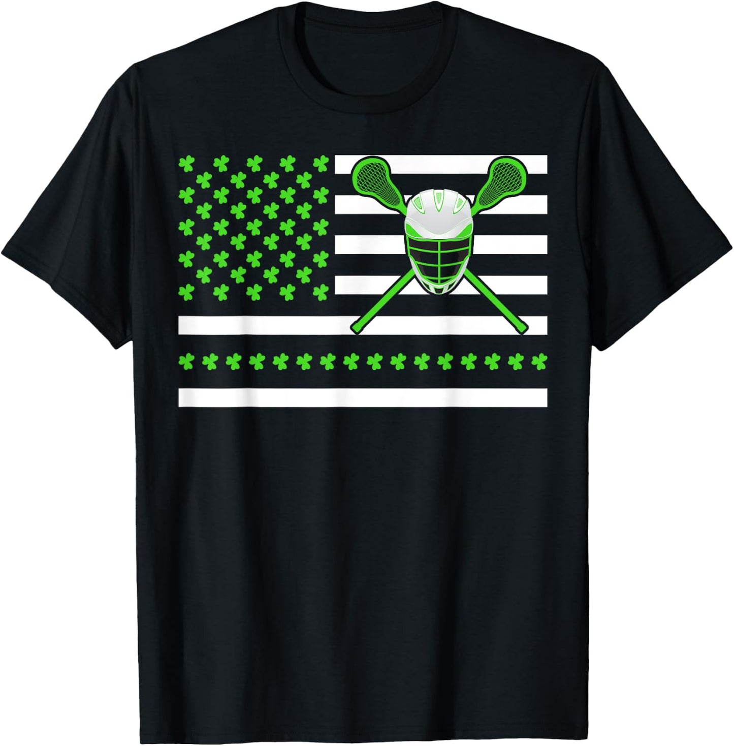 Irish Shamrock American Flag Lacrosse St. Patrick's Day Kids Men T-Shirt - T-Shirt | Black