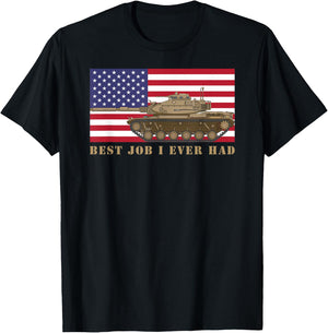 M60 A3 Tanker Tank Crew Best Job I Ever Had American Flag T-Shirt - T-Shirt | Black