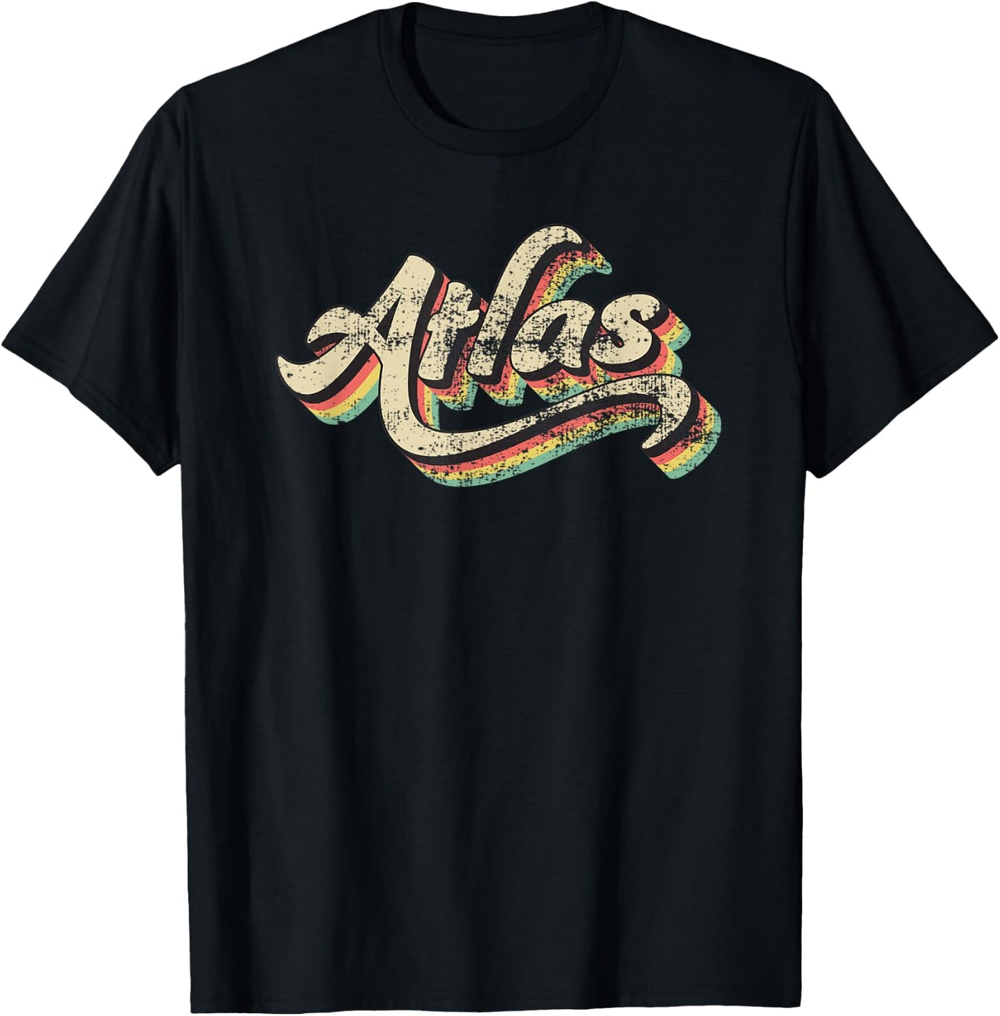 Atlas Name First or Family 70s Inspired Vintage Script T-Shirt - T-Shirt | Black