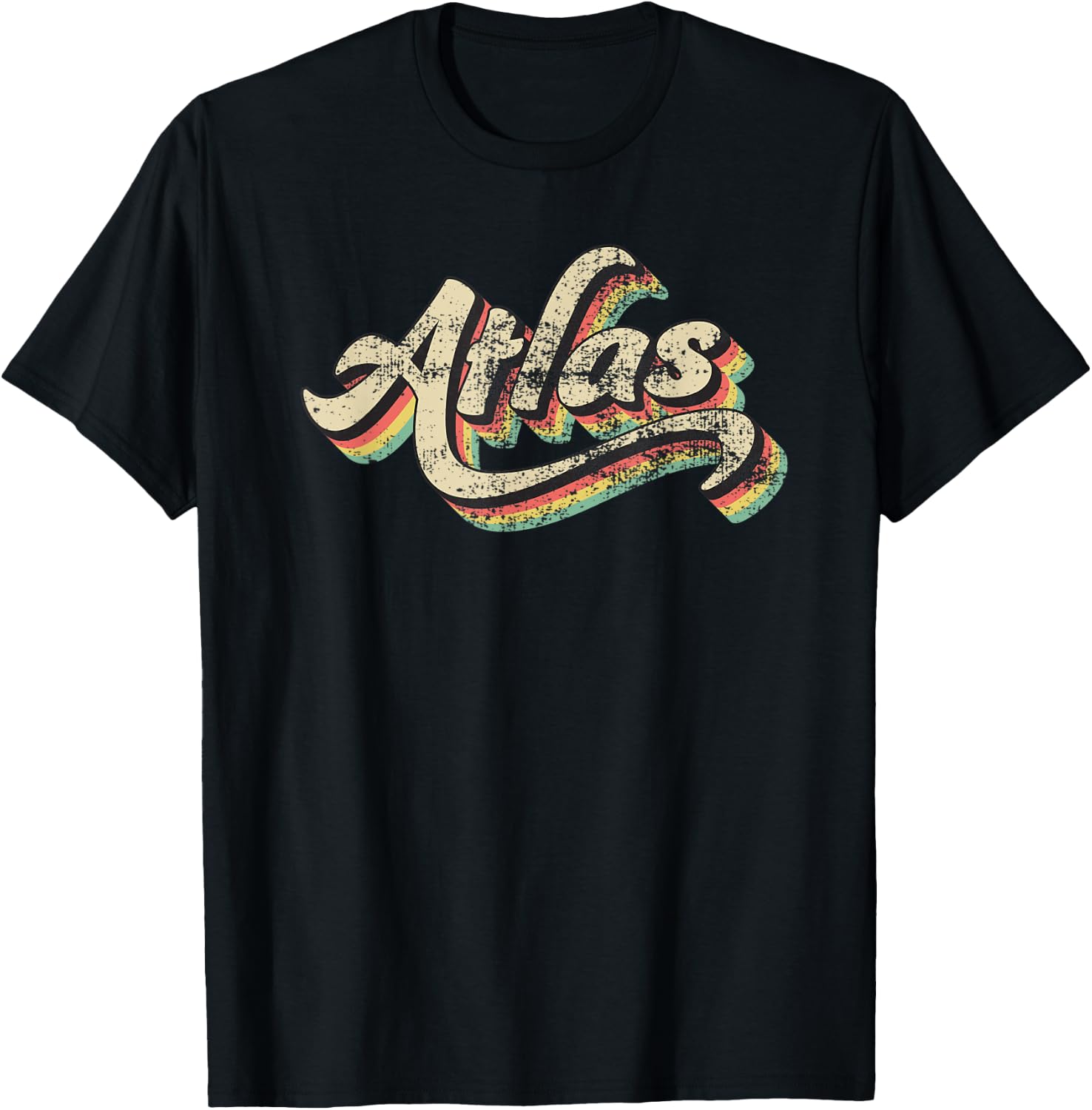 Atlas Name First or Family 70s Inspired Vintage Script T-Shirt - T-Shirt | Black