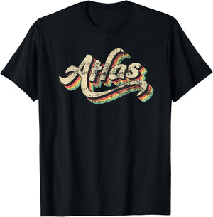 Atlas Name First or Family 70s Inspired Vintage Script T-Shirt - T-Shirt | Black