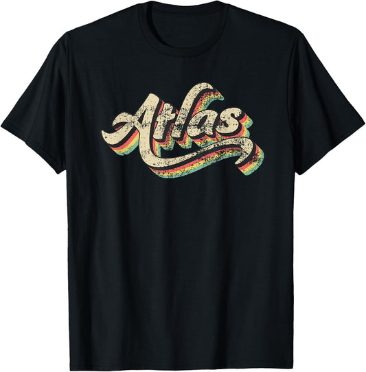 Atlas Name First or Family 70s Inspired Vintage Script T-Shirt - T-Shirt | Black